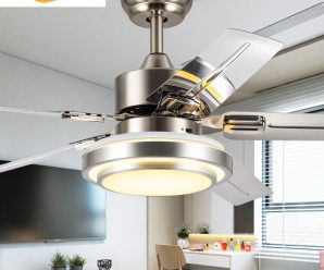 嘉业不锈钢餐厅吊扇灯 风扇灯卧室现代简约带遥控的LED电风扇吊灯