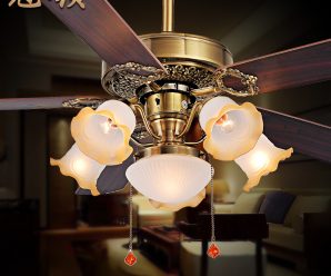 餐厅吊扇灯 简约家用客厅风扇灯复古欧式铁叶LED美式带电扇的吊灯