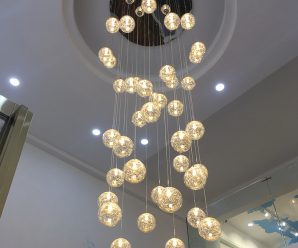 复式楼梯长吊灯现代客厅餐厅别墅楼中楼旋转铝线圆球形中式大吊灯
