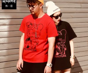 男士2019夏季新款欧洲站潮牌圆领修身徽章刺绣印花潮流T恤短袖男