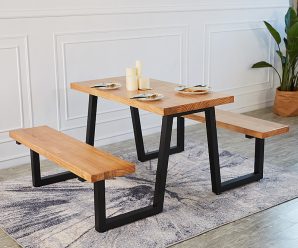 一桌四椅长方形四人快餐厅桌椅烤肉组合排档板凳烩面馆钢木夜宵餐