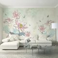 现代电视背景墙新中式壁画3d手绘花鸟壁纸客厅沙发卧室5d家用墙纸