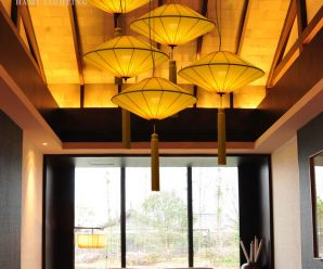 哈美新中式布艺吊灯古典灯笼酒店复古会所茶楼工程定制飞碟造型灯