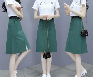 2021夏装新款韩版闺蜜装t恤小个子裙收腰绑带显瘦复古连衣裙女潮